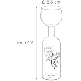 Relaxdays Weinflasche Glas, XL Weinglas mit Spruch, Fun Geschenk für Weinliebhaber, Weinflaschenglas 750 ml, transparent