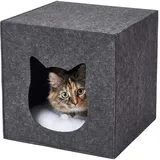 Relaxdays Katzenhöhle, Filz, HxBxT: 33 x 33 x 37 cm, Katzenhaus für Regale, faltbar, mit Kissen, Katzenbett, dunkelgrau