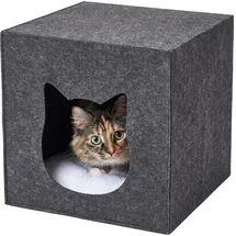 Relaxdays Katzenhöhle, Filz, Hxbxt: 33 x 33 x 37 cm, Katzenhaus für Regale, faltbar, mit Kissen, Katzenbett, dunkelgrau
