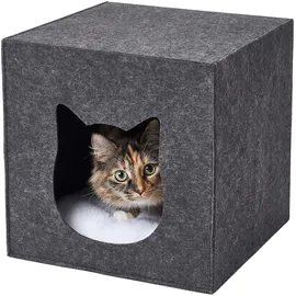 Relaxdays Katzenhöhle, Filz, Hxbxt: 33 x 33 x 37 cm, Katzenhaus für Regale, faltbar, mit Kissen, Katzenbett, dunkelgrau