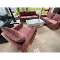 JVmoebel Sofa Sofa Couch Samt Polster Sitz 3+2+1 Sitzer Design Metall Sofas Sofort, 3 Teile rosa