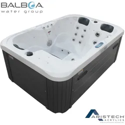 TroniTechnik® Outdoor Whirlpool Spa TINO PRO, Isolierung Weiß Silber Marmoriert 195cm x 127cm Heizung, Hydromassage, zwei Pumpen