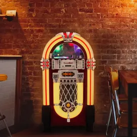 MonsterShop Jukebox Retro 50er Jahre Stil Holz-Gehäuse mit LED-Beleuchtung Fernbedienung - Weiß