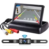 Hikity Kabelloses Rückfahrkamera Kit mit Klappbarem 4,3-Zoll Bildschirm Display, Nummernschild Rückfahrkamera für Auto Rückfahr Parksystem