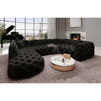 Sofa Dreams Wohnlandschaft Stoff Sofa Design Couch Lanzarote U Form Stoffsofa, Couch im Chesterfield Stil schwarz