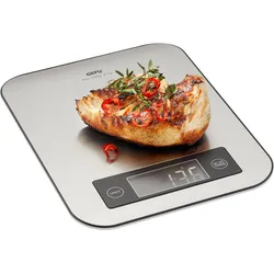 Küchenwaage GEFU "SCORE", silber (silberfarben, schwarz), B:21,4cm H:1,7cm L:16,5cm, Edelstahl, Kunststoff, Küchenwaagen, Bluetooth Funktion mit Datenübertragung in Echtzeit auf das Handy