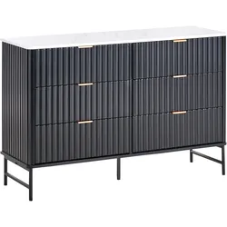 Kommode mit 6 Schubladen GLASTONBURY Marmor Optik / Schwarz