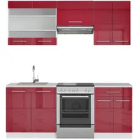Vicco Küchenzeile Fame-Line 200 cm Bordeaux Hochglanz/Weiß