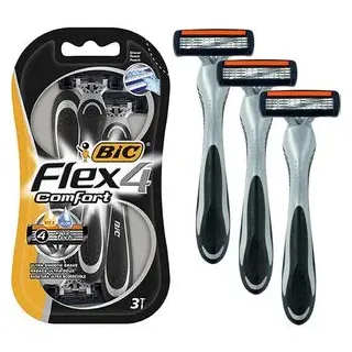 BIC Flex 4 Comfort Rasierer Set Männer, 4 Klingen, Für empfindliche Haut, 3 Stück