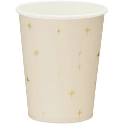 PartyDeco 6 Pappbecher 220ml mit Sternen Trinkbecher Set Einwegbecher Pappe Getränkebecher Geburtstag Ramadan & Eid Partyzubehör Creme Gold
