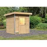 Karibu Saunahaus Außensauna Gartensauna Torge unbehandelt ohne Zubehör 38mm Massivholz 196*196*228 cm mit Classic Tür