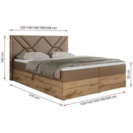 MKS Meble Boxspringbett 160x200 mit Bettkasten, Polsterbett 160x200 mit Matratze H3, Boxspringbett 160x200 mit Kopfteil, Boxspringbett mit Massivholz - Gunar... - Braun