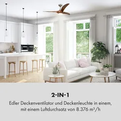 Klarstein Monteverde Deckenventilator Deckenleuchte 52` 8.376m3/h 3 Flügel Teakholz 132
