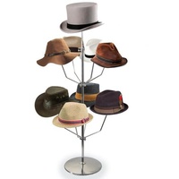 GERSO Hutständer verchromt mit 9 Hutauflagen für den Tresen oder Fußboden Ablage für Hüte Mützen Basecaps