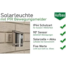 ChiliTec Solarleuchte Edelstahl 12,8 cm inkl. PIR Bewegungsmelder weiß
