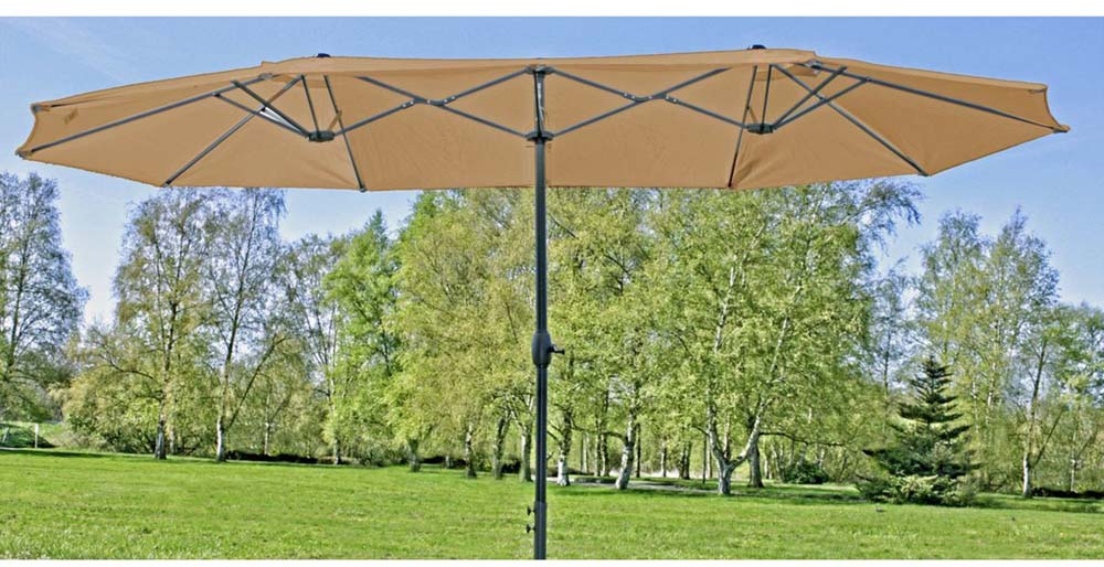 Doppel-Sonnenschirm Sonnenschutz Grau Stahl ALU Polyester L 460 cm Garten Patio