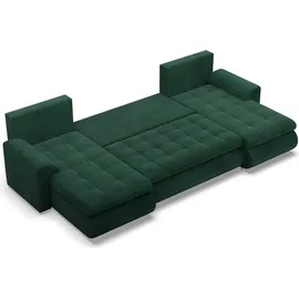 mebligo U-Sofa mit Schlaffunktion Foresta, 2 Chaiselongues, Cord - Dunkelgrün - Grün