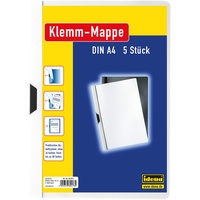 IDENA 300576 - Klemmmappe für DIN A4, weiß, 5 Stück, Fassungsvermögen bis zu 30 Seiten