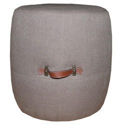 Casa Padrino Designer Sitzhocker Beige Rund mit Echtlederhandgriffen - Kolonial Stil Shabby Landhaus