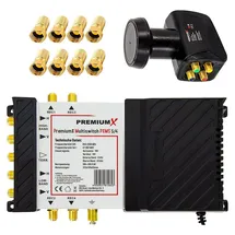 Premium X PremiumX Multischalter Set 5/4 Multiswitch Quattro LNB 8x F-Stecker,
