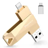 Patianco USB Stick für iPhone,[MFI Zertifizierter] 256GB Speicherstick für iPad USB 3.0 Pendrive Flash Laufwerk mit iOS Android systeme Min USB C Stick für Android Handy/Laptop/PC/Mac/iOS(Gold)