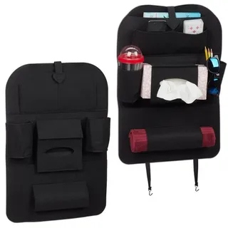 Relaxdays 2 x Rücksitz Organizer, große Rücksitztasche aus Filz, für Kinder, je 7 Fächer, Rücklehnenschutz fürs Auto, schwarz