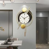 GERHWASH Wanduhr Groß, Wanduhr Ohne Tickgeräusche Moderne Markante Wanduhr Aus Metall mit Goldenem Pendel Pendeluhr Wanduhr Schwarz Gold für Wohnzimmer Schlafzimmer Küche