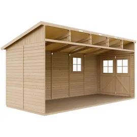 TIMBELA Anbau-Gartenhaus 4,93 x 2,03 m Beige