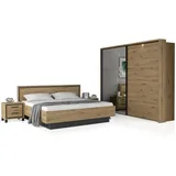 Moebel-Eins Komplettschlafzimmer, TEMMY Komplett-Schlafzimmer, Material Spanplatte, Artisan Eiche Nachbildung schwarz