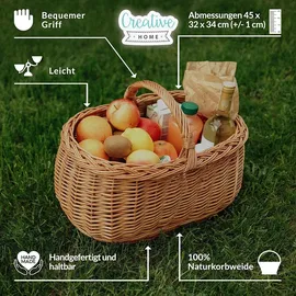 Creative Home Einkaufskorb Picknickkorb Weidenkorb mit Henkel 45 x 32 x 34 cm braun