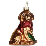Brubaker Golden Retriever mit Schleife Rot als Halsband - Handbemalte Weihnachtskugel Hund aus Glas - Mundgeblasener Christbaumschmuck Goldhund Labrador Lustig Deko Anhänger Baumkugel - 9,1 cm
