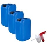 kanister-vertrieb® 3 Stück 25 L Kanister Wasserkanister Kunststoffkanister blau DIN61 + Hahn/BPA-frei+ Etiketten