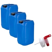 kanister-vertrieb® 3 Stück 25 L Kanister Wasserkanister Kunststoffkanister blau DIN61 + Hahn/BPA-frei+ Etiketten