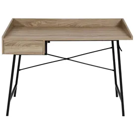 Mendler Schreibtisch HWC-J97, Bürotisch Computertisch, Schublade 3D-Struktur 98x114x60cm MVG-zertifiziert ~ Eiche-Optik