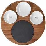 Räder Design Schale Servierbrett aus Holz mit drei Porzellanschalen und Schieferplatte vo
