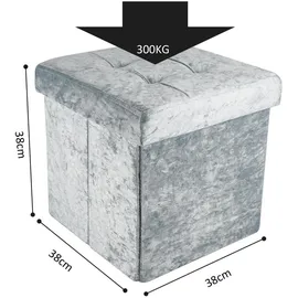 Intirilife Sitzhocker 38x38x38 cm in Samt Blaugrau - Sitzwürfel mit Stauraum und Deckel mit Samtbezug