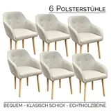 TSGPS Kingpower Stühle Esszimmerstühle in 2er, 4er, 6er, 8er Set, Armlehnstuhl Polsterstuhl Stoff Sessel mit Armlehne Echtholz Stuhl Sessel Stuhlbeine in Beige, Stück:6