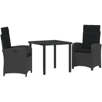 VidaXL 3-teiliges Garten-Dining-Set mit Kissen Schwarz Poly-Rattan