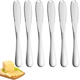 Forreen Buttermesser, 6 Stück Edelstahl Butterstreuer Messer Professionelle 3 in 1 Buttermesser Schneidemaschine Butter Schneider mit Wellenschliff für Gleichmäßige Saucenverteilung Käse