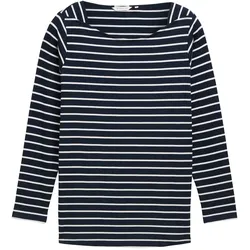 TOM TAILOR Damen Plus Size - Gestreiftes Langarmshirt mit Bio-Baumwolle, blau, Gestreift, Gr. 46