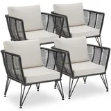 tectake® 4er Set Lounge Sessel, Rattan Sessel, Loungesessel, Gartenmöbel Set, Balkon Möbel, Outdoor Möbel, Lounge Gartenmöbel, Gartenstühle, Balkonmöbel Kleiner Balkon, Wintergarten