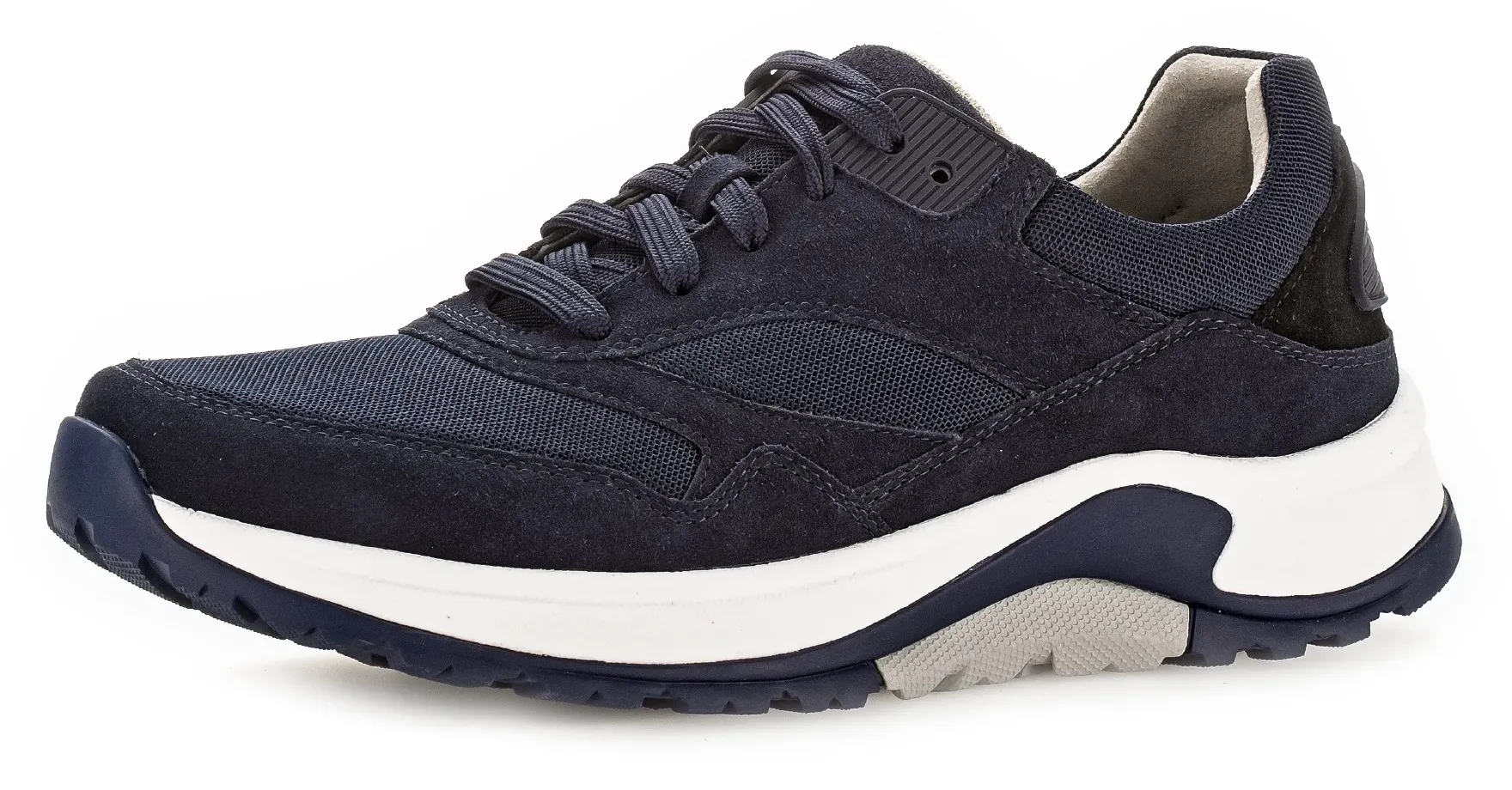 Keilsneaker ROLLINGSOFT, Herren, Gr. 11 (46), blau (marine), Mesh, Veloursleder, Schuhe, Freizeitschuh, Halbschuh, Schnürschuh mit Wechselfußbett, Weite G