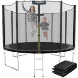 Kinetic Sports Trampolin Outdoor 'Salto Plus' Ø 183/244/305/366/400/430/490 cm - Komplett-Set für Kinder, USA Sprungtuch, Netz, Randpolster, Leiter - bis zu 160kg Schwarz-2 Ø 305 cm Ø 305 cm, Schwarz-2