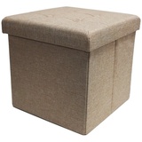 Style Home Sitzhocker Sitzbank mit Stauraum, Faltbare Sitztruhe Fußbank Aufbewahrungsbox Polsterhocker, Leinen, 38 * 38 * 38 cm (Warm Grey)
