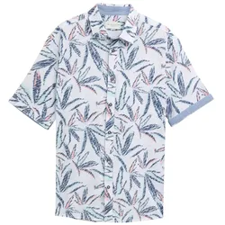 TOM TAILOR Herren Comfort Fit Hemd mit Palmen-Print, weiß, Gemustert, Gr. XXL