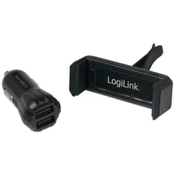 LogiLink USB Kfz Ladegerät und Smartphone Halterung im Set