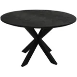 Natur24 Runder Esstisch Mosaik-100 x 100 x 77-Schwarz-Mango/Metall - Schwarz