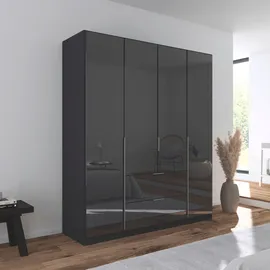 otto home Drehtürenschrank OTTO HOME "Kleiderschrank Kleiderschränke Schrank Garderobe AGORDO mit Glasfront", grau (graumetallic, glas basalt), B:181cm H:210cm T:54cm, Holzwerkstoff, Schränke, Drehtürenschrank, mit Außenschubkästen, in 7 Breiten und 2 Höhen MADE IN