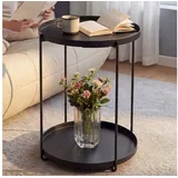 doporro Beistelltisch rund, Couchtisch klein Ø35 x H51 cm, kleiner Tisch mit 2 abnehmbaren Ablagen und Metallgestell für Wohnzimmer, Schlafzimmer und Balkon, Nachttisch, Beistelltisch Schwarz Reglo-08