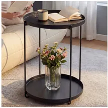 doporro Beistelltisch rund, Couchtisch klein Ø35 x H51 cm, kleiner Tisch mit 2 abnehmbaren Ablagen und Metallgestell für Wohnzimmer, Schlafzimmer und Balkon, Nachttisch, Beistelltisch Schwarz Reglo-08